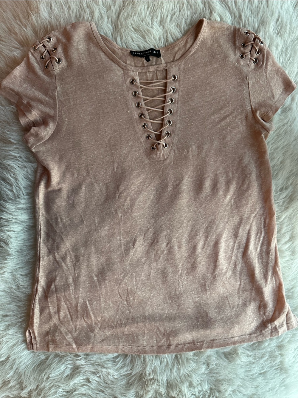 Generation Love Blush Pink Linen peach Lace-Up Strapless Tube Top M